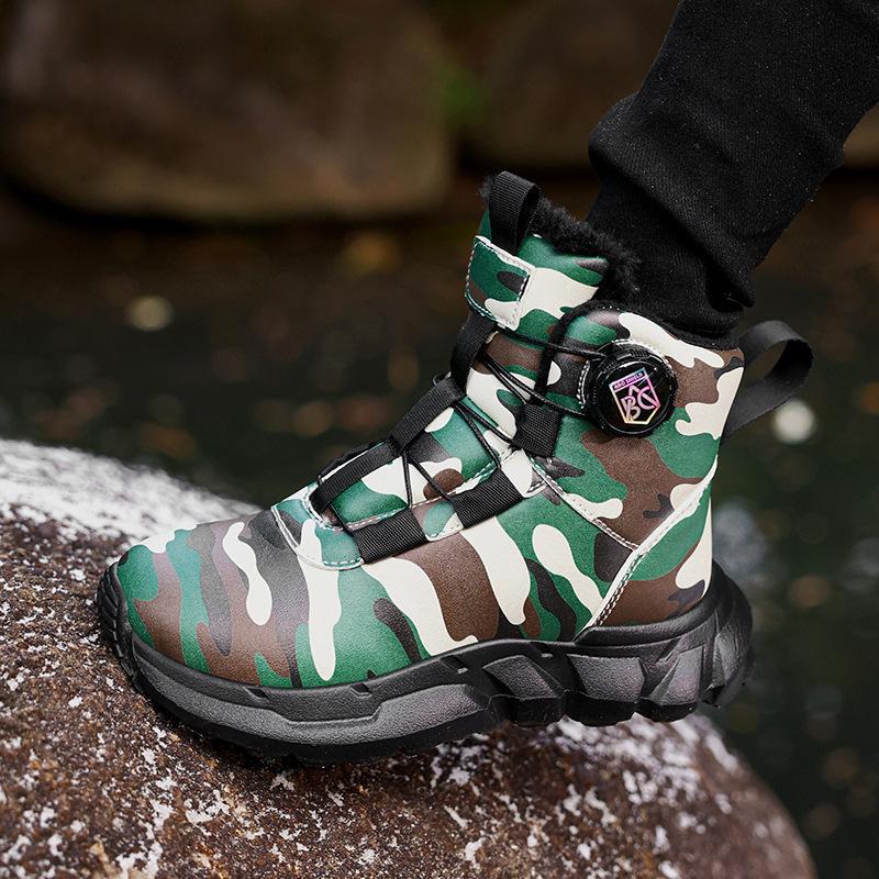2025 Boys' Camouflage Cotton Winter Boots: Velvet-Lined, Waterproof, Anti-Slip, Warm Snow Shoes