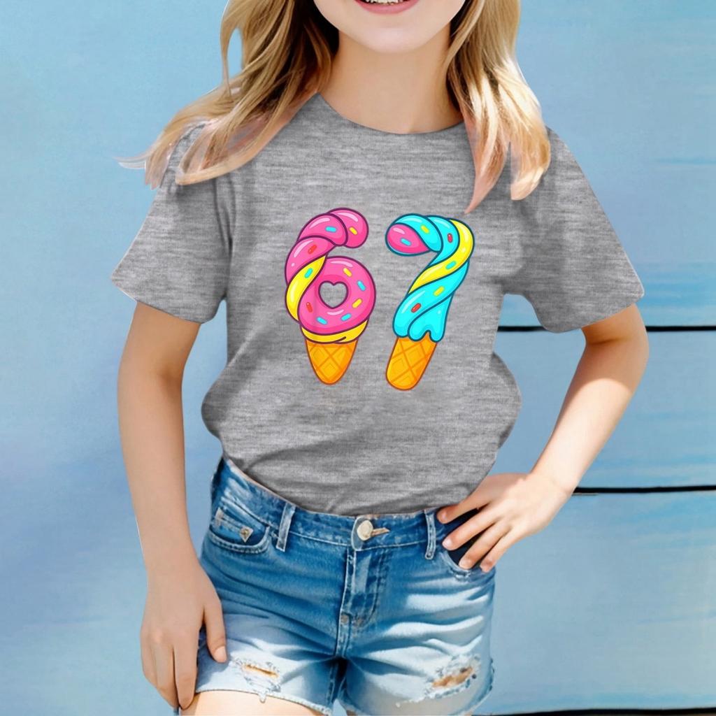 Fashion Cute Princess 67 Number Bow Print Kids Round Neck T-Shirt Boys Short Sleeve Clothing Children Girls Casual T-Shirts Tops