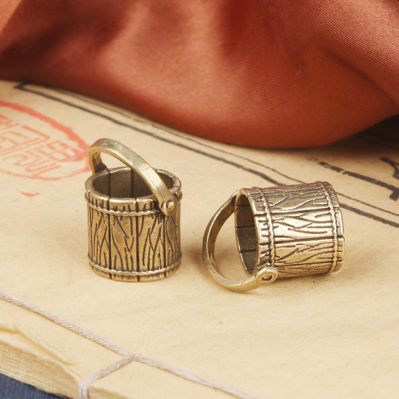 2pcs Antique Small Copperware Buddha Tea Mini Bucket Set Copper Teacup Brass Keychain Pendant Home Decoration Crafts Gift