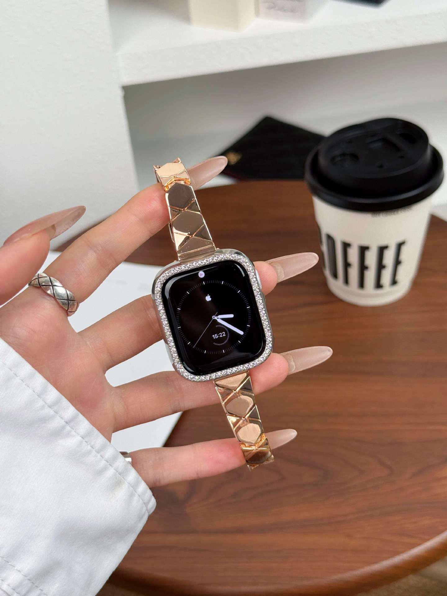 

Diamond Lattice Strap for Apple Watch 4-11 Series Xiaomi 8pro/9pro розового золота