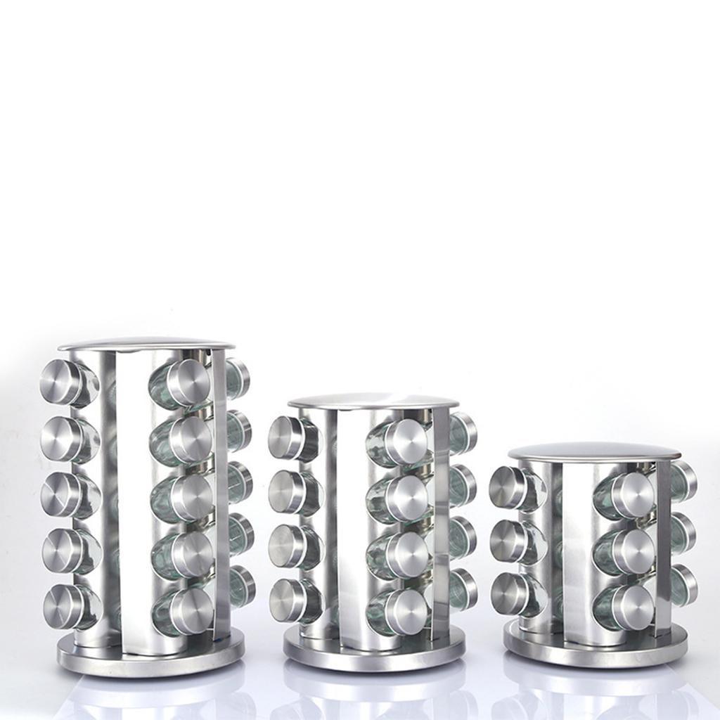 Seasoning Storage Rack, Rotating Storage Rack, Kitchen Stainless Steel Seasoning Jar Set, Rotating Seasoning Bottle,20/16/12pcs,