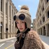 Women Autumn Winter Warm Thicken Ear Protector Goggles Hat Cold Fur Hair Ball Velvet Outdoor Knitted Cap Sweet Cute Lei Feng Hat