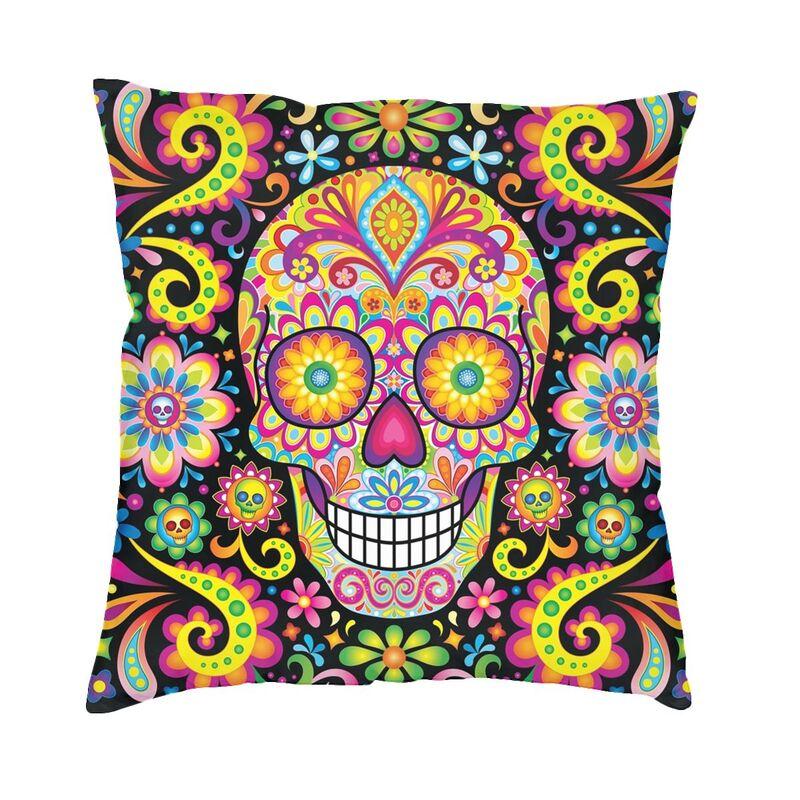 Day Of The Dead Sugar Skull Square Pillowcover Decoration Cushion Cover Throw Pillow for Sofa Doublesided Printing
