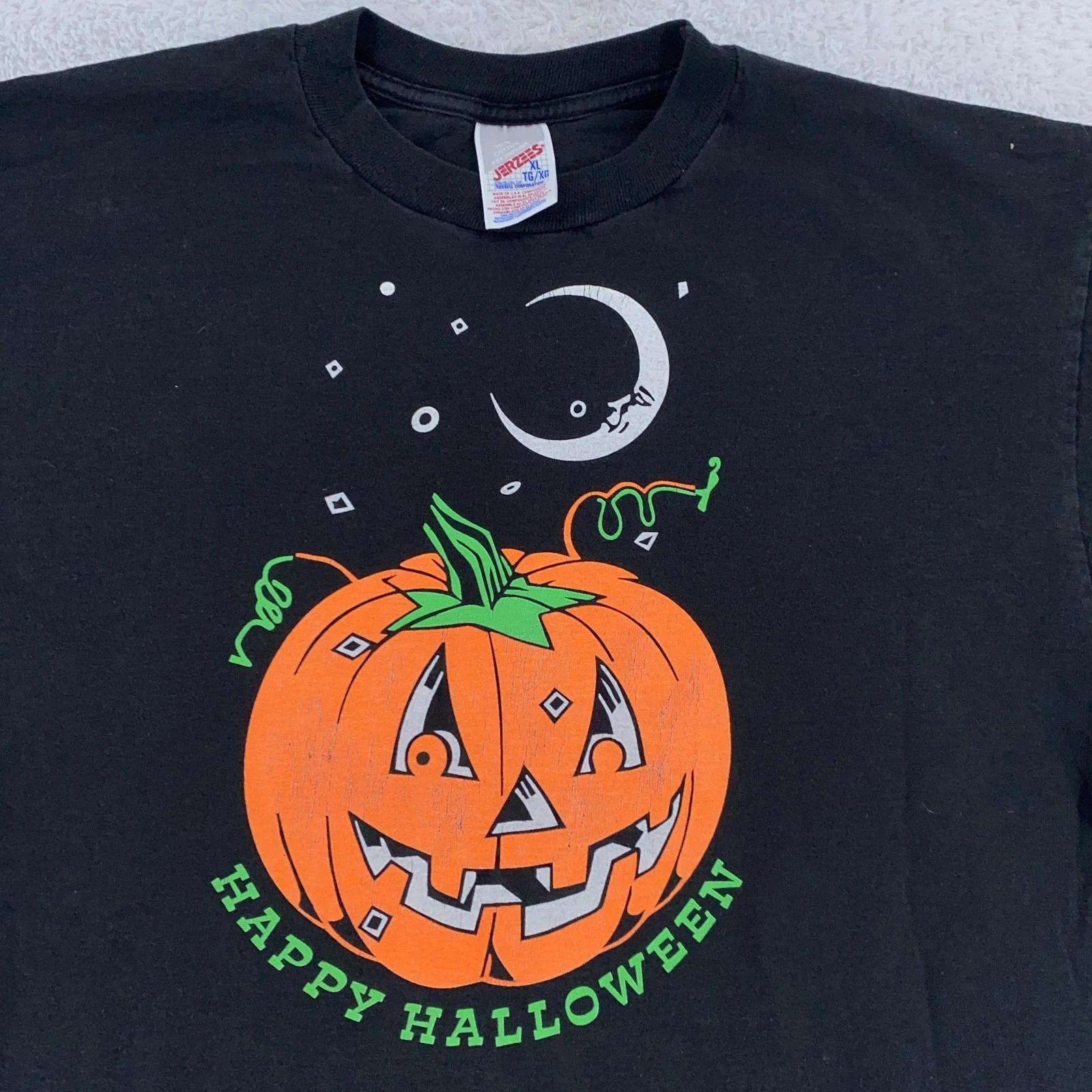 Vintage Happy Halloween Jack-O -Lantern Moon Shirt Mens L/XL Pumpkin 90s Tee 2XL