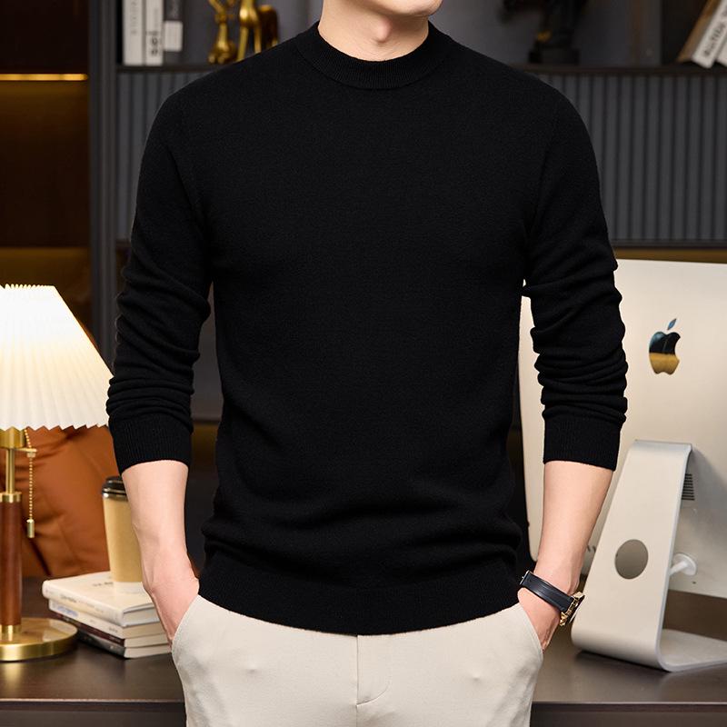 Men’s Autumn-Winter Pure Wool Machine Washable Sweater, Thickened, Half-High Collar, Warm Base Layer