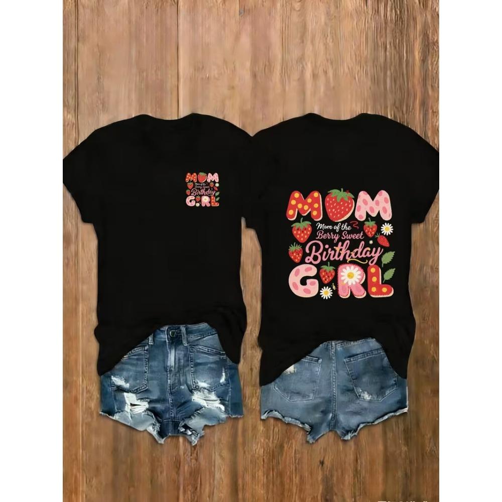 

Women s T-Shirt Strawberry Graphic Double-sided T-shirt Summer New Mother s Day Casual Short Sleeve T Shirt Fashionable Tops M