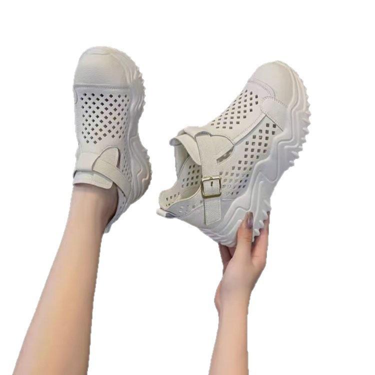 Small hollow sandals women's 2025 new summer breathable hole shoes sports and leisure height increase breathable dad shoes