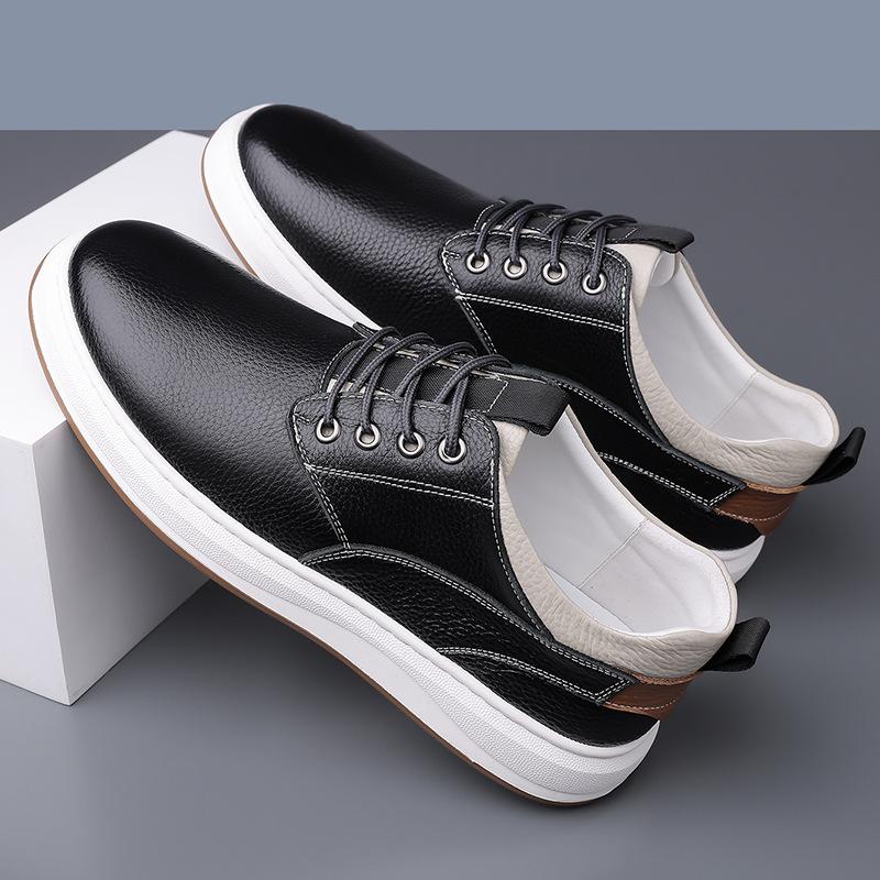 New Shoes for Men Cow Leather Casual Shoes Fashion Flat Skateboard Shoes Street Comfortable Lace-up Sneaker