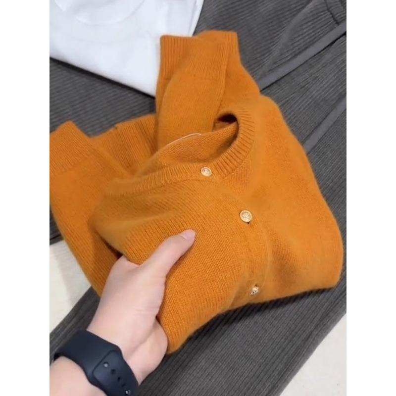 Raccoon Velvet Knitted Cardigan Women's Autumn New Lazy Loose Versatile Crew Neck Short Sweater Jacket Top