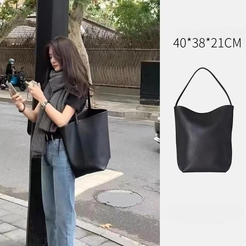 Soft Leather Bucket Bag Large Capacity Commuter Shoulder Handbag Lychee Pattern Women's Underarm Female Ladies Versatile Handbag
