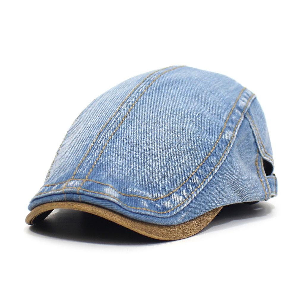 Men's and Women's Fashion Denim Hats Cotton Washed Denim Beret Retro Casual Cap Forward Hat
