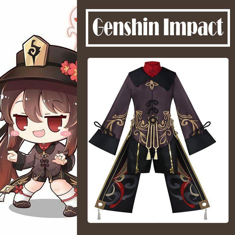 Genshin Impact Hutao Cosplay Costume Uniform Wig Cosplay  Hu Tao Hat Halloween