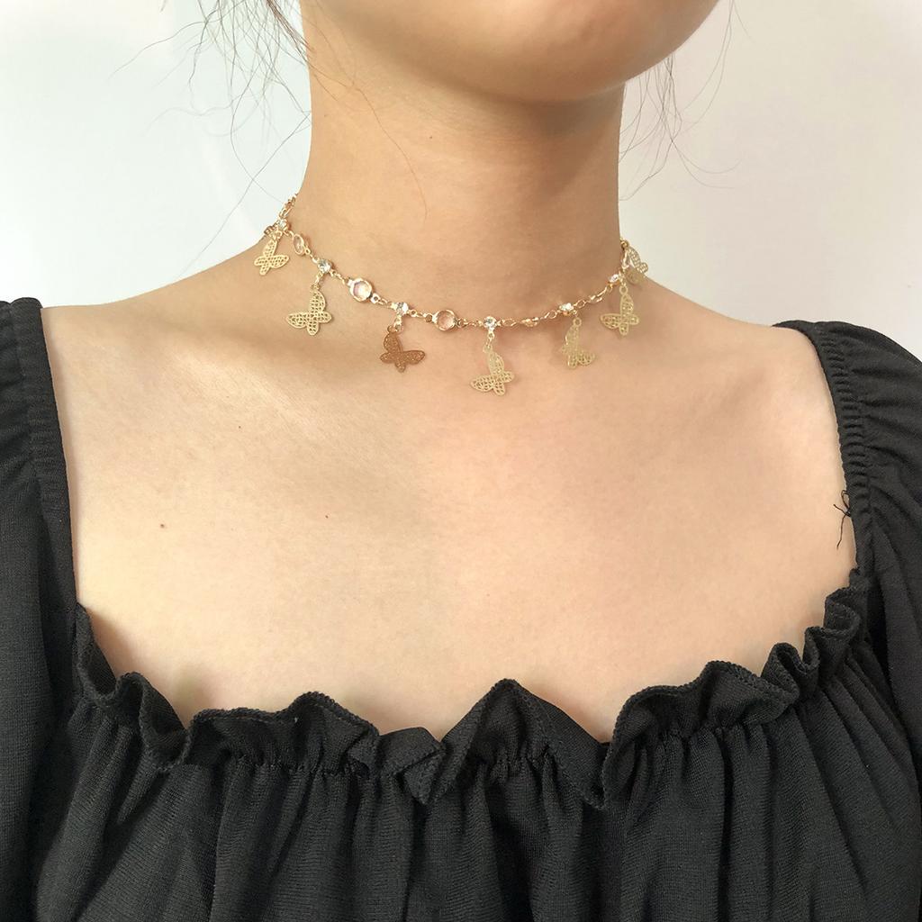Accessories, Cute Heart-Shaped Rhinestone Collarbone Chain Necklace, Simple Hollow Butterfly Necklace For Women