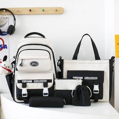 School Bag Large Capacity Nylon Five-piece School Bag Women's Simple Tooling Junior High School Backpack College Casual Backpack