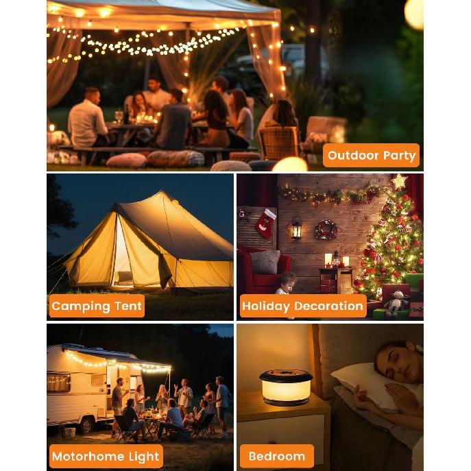 Camping String Lights, Retractable 32.8FT Rechargeable Fairy Light | Quick Storage RGB Flash Lamp Outdoor Waterproof, Portable Hanging Lantern for