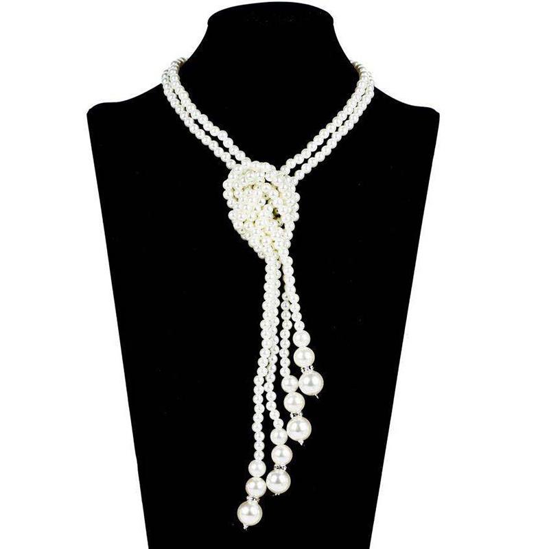 Multi-Layered Pearl Necklace Vintage Banquet Sweater Chain Pendant Accessories