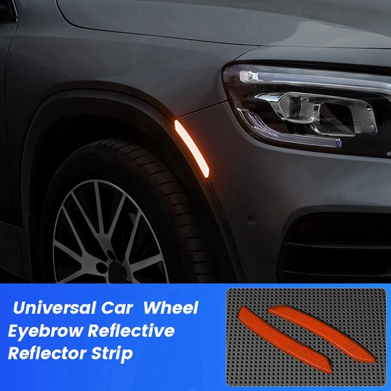 2Pc Car Wheel Eyebrow Reflective Sticker Trim Universal Car Reflector Strip-Safety Warning Tape Reflective Sticker