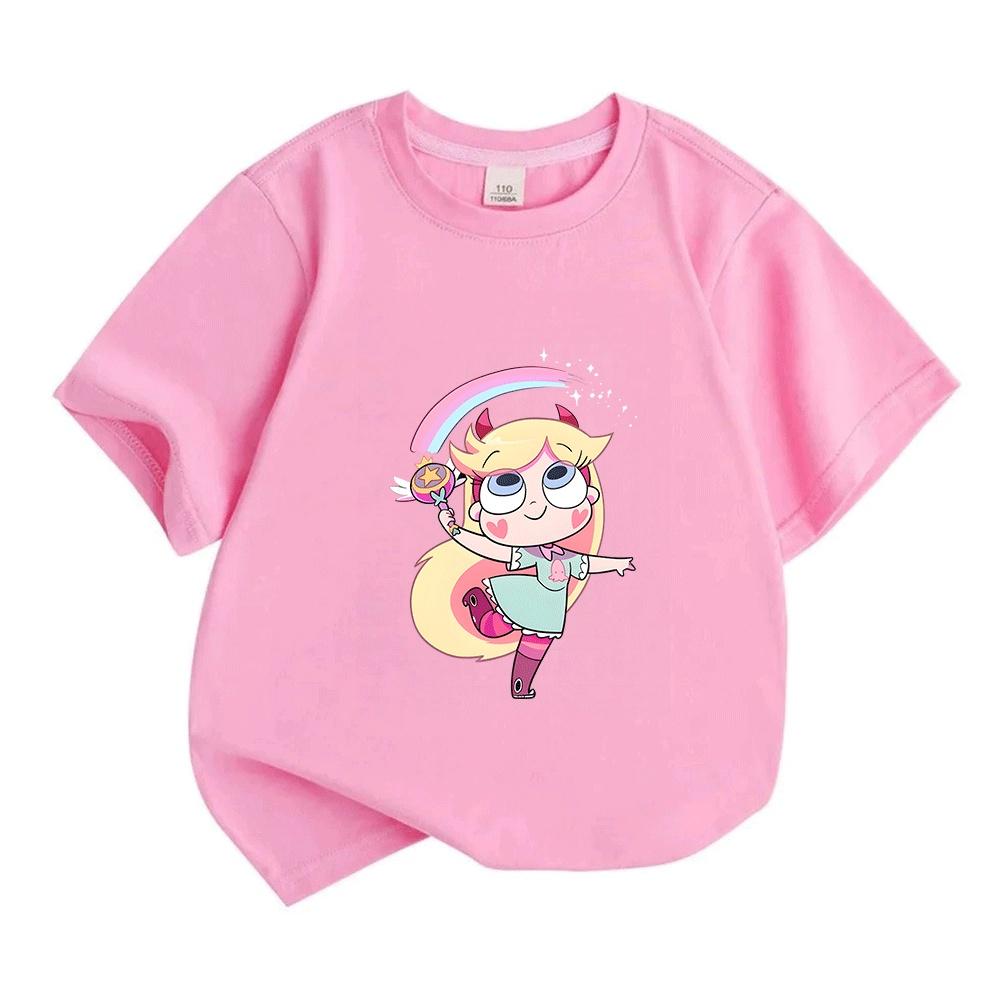 Kids Boys Girls Crew Neck Short Sleeve 100% Cotton T-Shirt, Cute Cartoon Magic Girl Print Casual Tees for Daily Wear Home School Summer Outfit