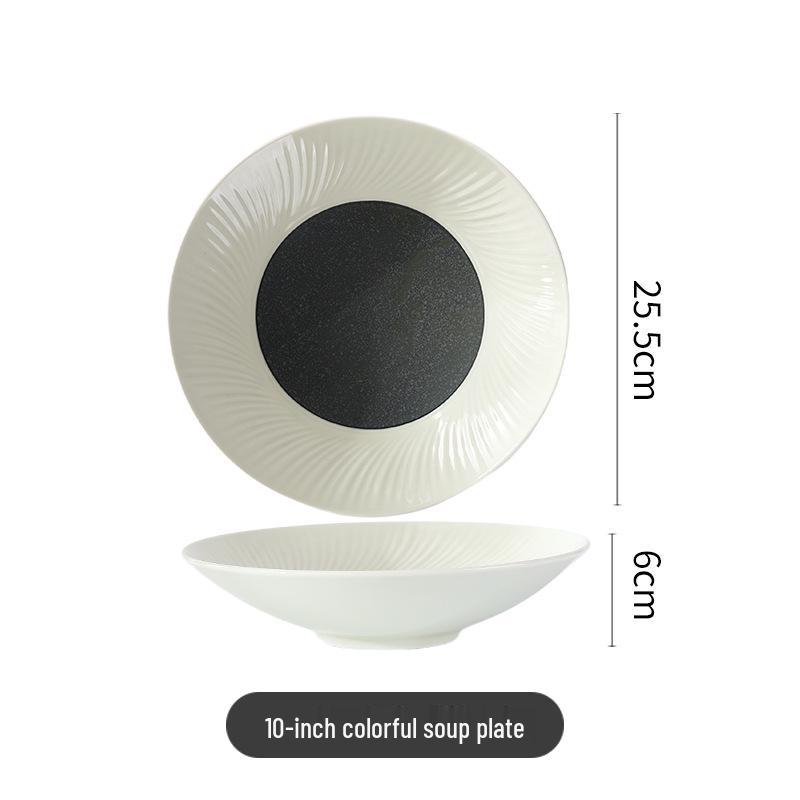 High-End Multi-Color Ceramic Dinnerware Set: Western Plates, Soup Bowls, Salad Bowls, and Wide-Edged Flat Plates for Commercial Use.