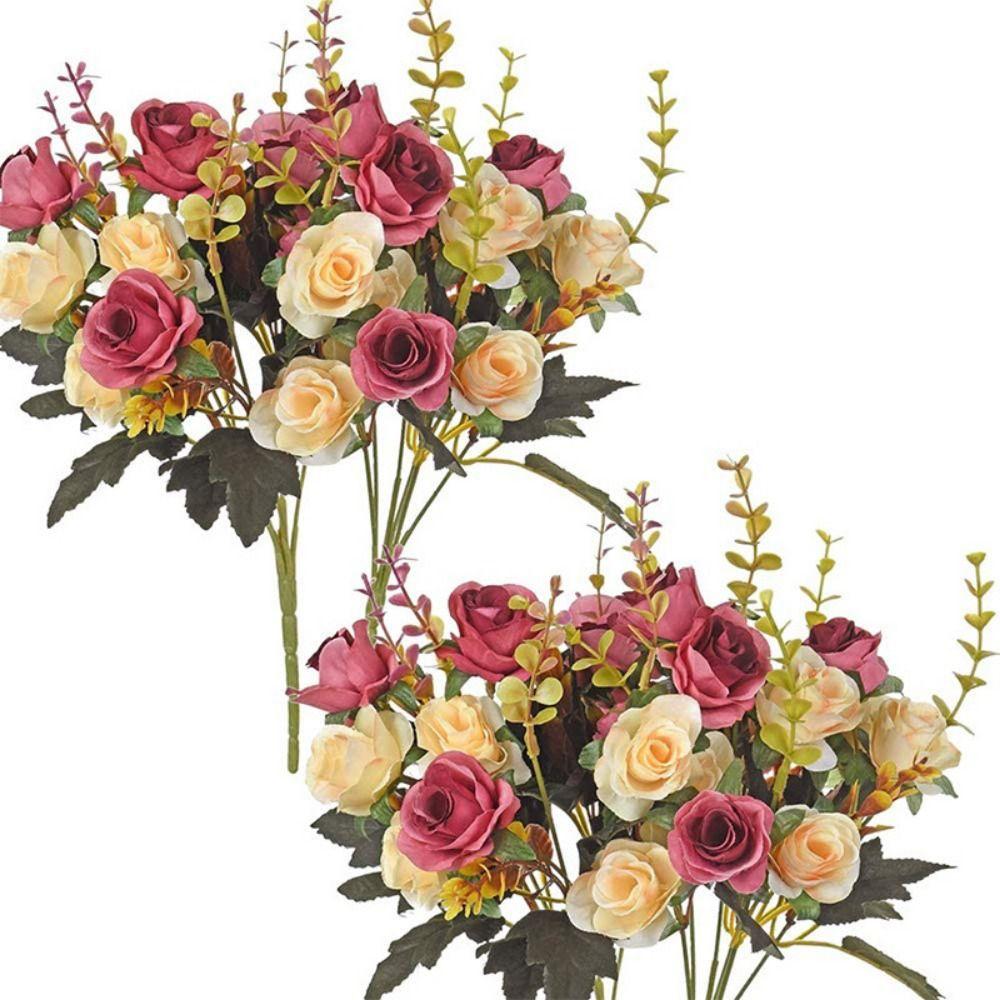 Multicolor Lifelike Rose Flowers 12 Heads Simulation Plants Leaves  Party Supplies