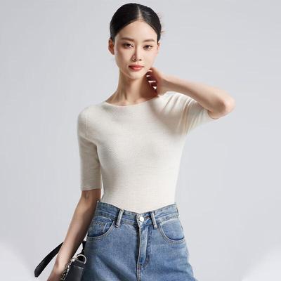 Women's Silk Wool Cashmere Blend French Round Neck Knit Top