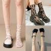 3 Pairs Women Floral Patterned Lace Round Neck Socks Fashionable Paired Summer Sweet Style Comfortable Breathable Casual Socks