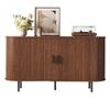 Sideboard Rounded Ends Vertical Groove Embossing 2 Sliding Doors Black Handles Black Metal Feet 4 Interior Compartments Side Open Compartments