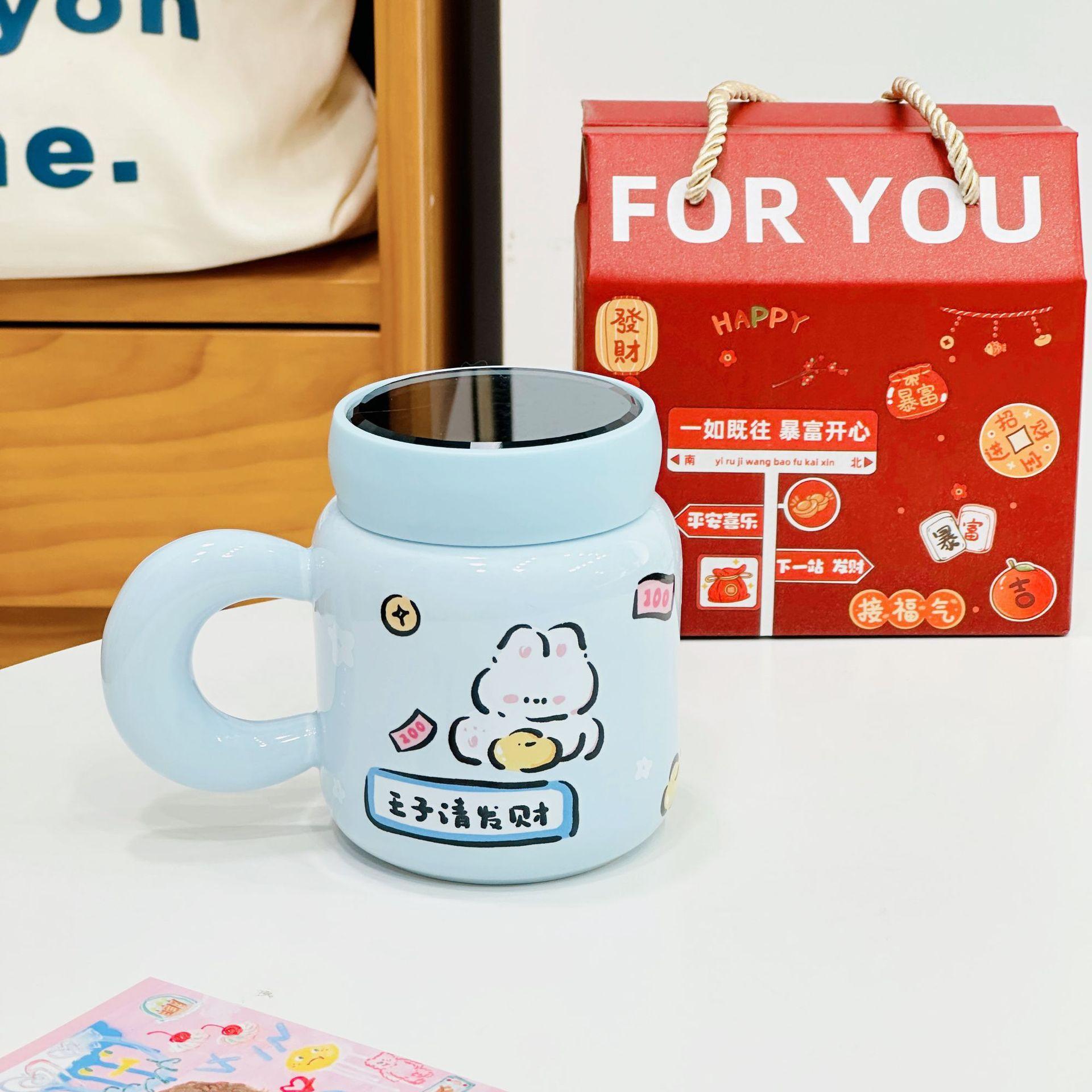 

Cartoon Cat Ceramic Cup Daji Dali Water Cup with Lid Home Office Breakfast Cup Souvenir Couple Cup 400