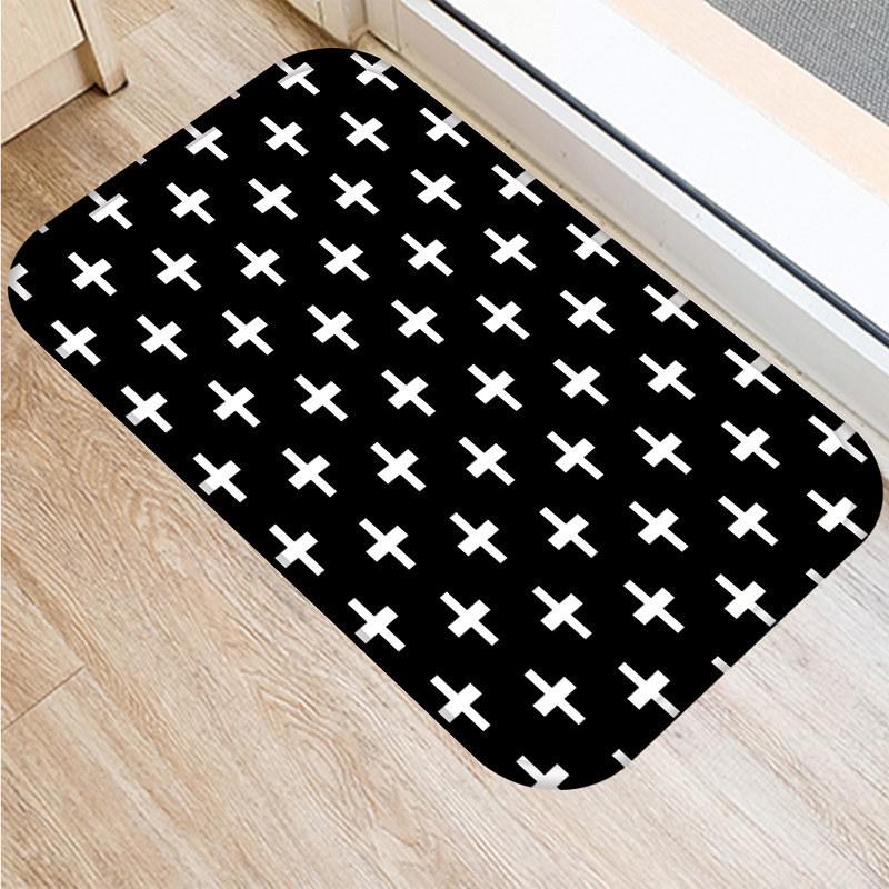 Non-slip Bathroom Door Mat Oil-proof Kitchen Rug Bedroom Living Room Black and White Geometric Print Door Mat