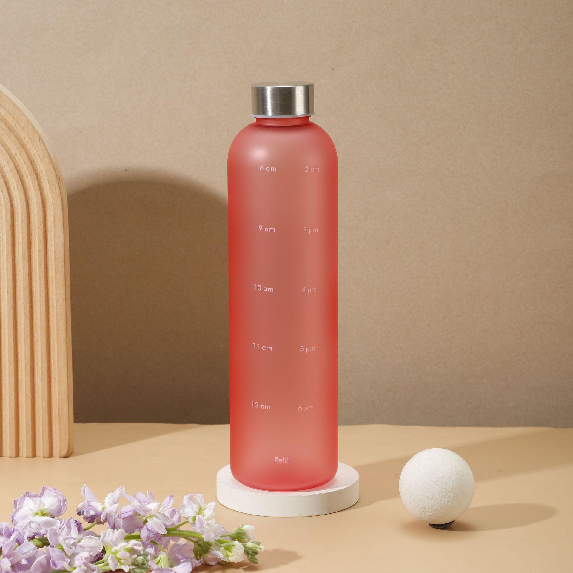 

Gradient Frosted Sports Water Bottle with Stainless Steel Lid - Large Capacity, Portable, Outdoor-Ready Plastic Cup 1000ml