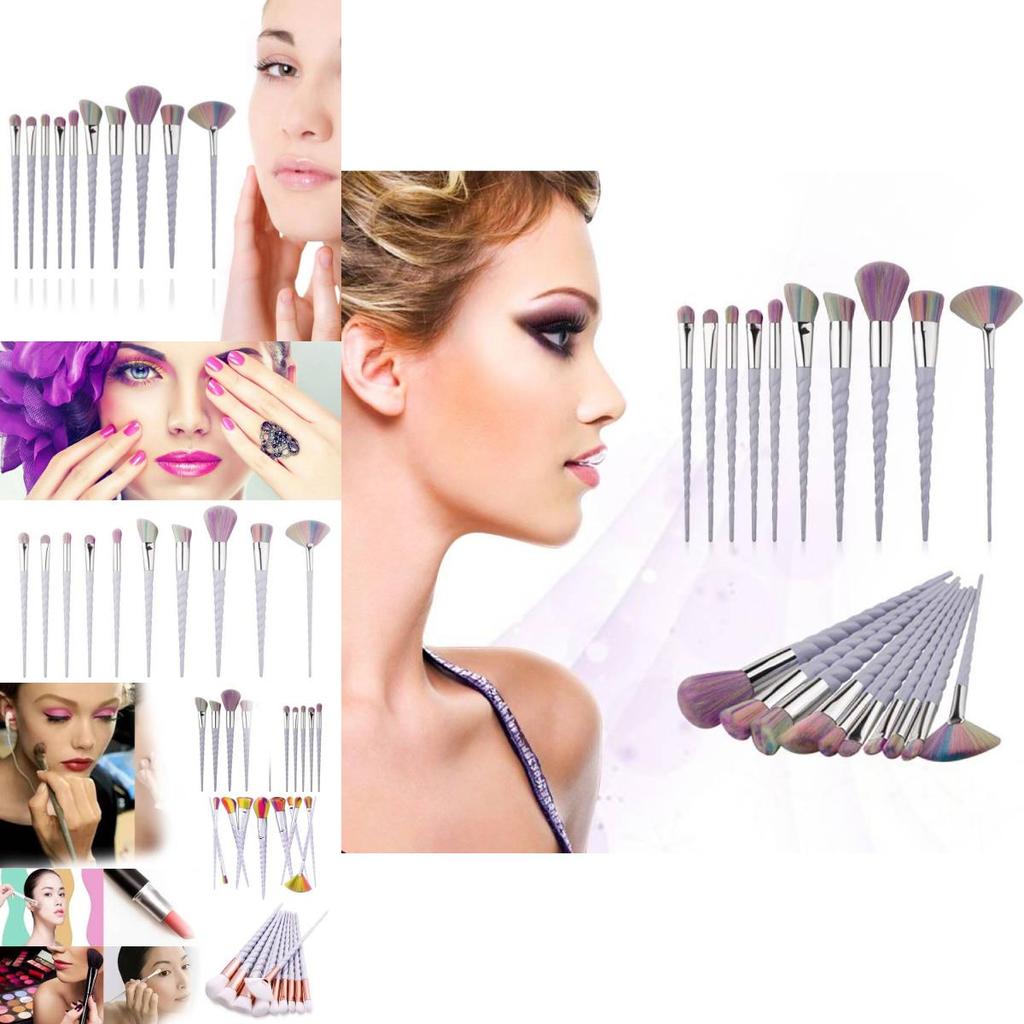 Bunte Einhorn-Make-up-Pinsel mit langem Griff, mit haltbaren Kunststoffgriffen und Nylonborsten