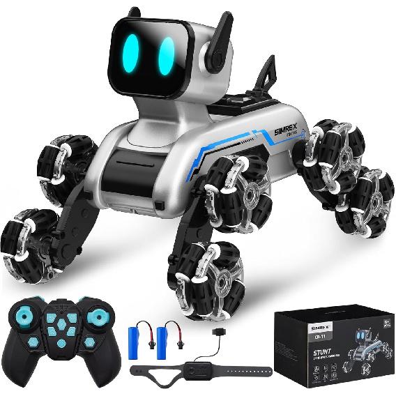 SIMREX Robot Dog RC Stunt Car Toys - Gesture Sensing Remote Control Car with Mecanum Wheels, LED Eyes, 3 Sound Effects, Birthday Gift for Kids Boys