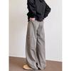 Men's Winter Trendy Workwear Jeans with Large Pockets, Loose Fit, Floor-Length, Vintage Solid Color Wide-Leg Pants