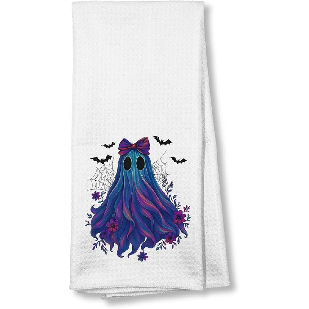 Halloween Witch Ghost Kitchen Towels, Coquette Floral Ghost Decorative Hand Towels for Bathroom, Witchy Gothic Ghosts Dish Tea Towel Drying Cloth for Halloween6