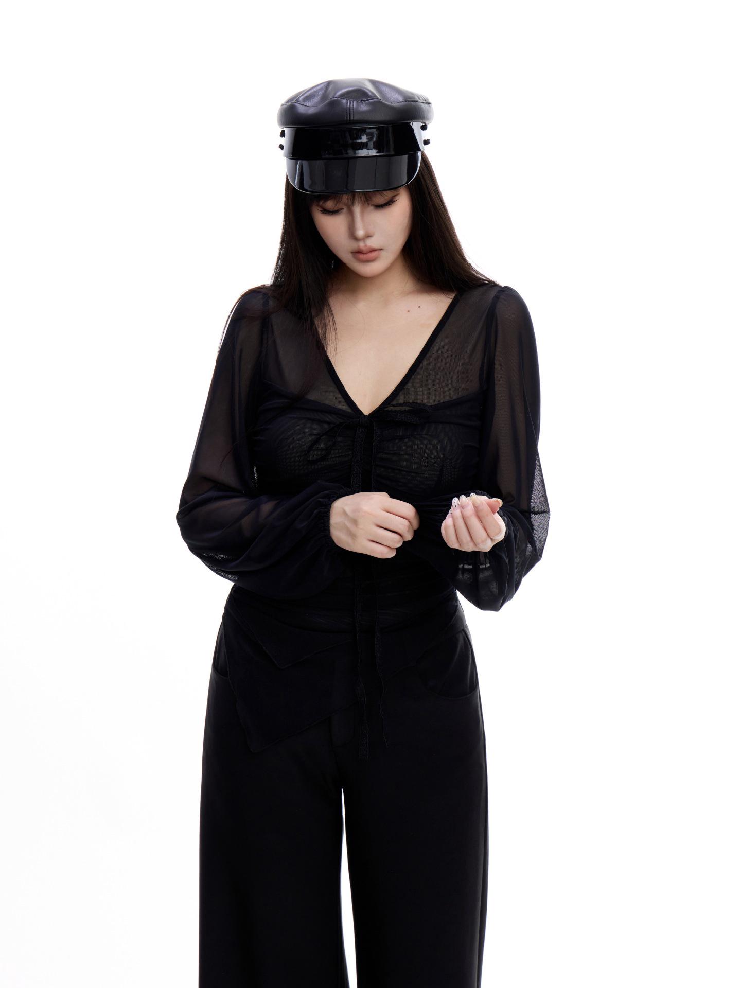 

Women s Slim Fit Irregular V-Neck Autumn Base T-Shirt Large чёрный
