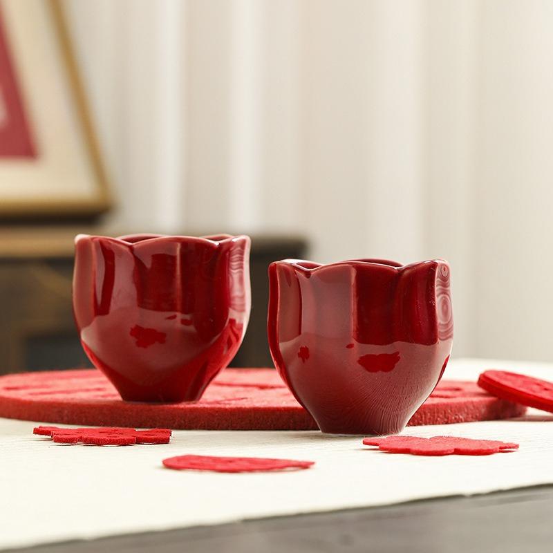 Chinese ceramic single cup tea set, tea cup, teacup master cup, wedding red newcomer tea cup, engagement cup