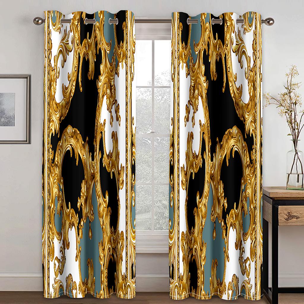 2 Paneler Gardin Svart og Gull Kjede Kort Kjøkkengardin Moderne Stuegardiner Vinduer Draperi Gardinpaneler