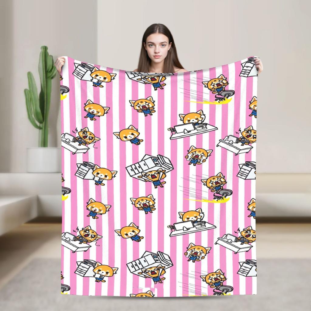 Cartoon Cute Aggretsuko Graffiti  Blanket Quality Warm Soft  Bedding Throws Winter Picnic Couch Chair Sofa Bed Graphic Bedspread