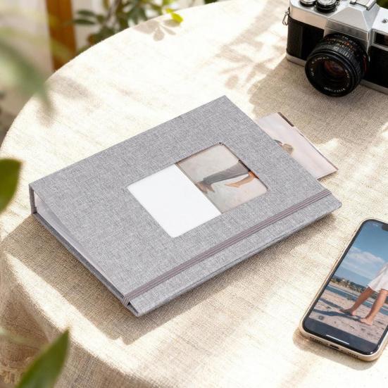 Stoff-Fotoalbum mit 208 Taschen Einsteck-Fotoalben Leinenbezug Erinnerungsbuch mit Frontfenster für Familie Jahrestag Urlaub Hochzeit Baby