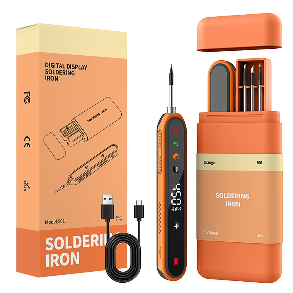 

USB Smart Electric Soldering Iron Kit LED Digital Display 1400mAh Adjustable Temperature 180~450℃ Portable Welding Solder Tools помаранчевий