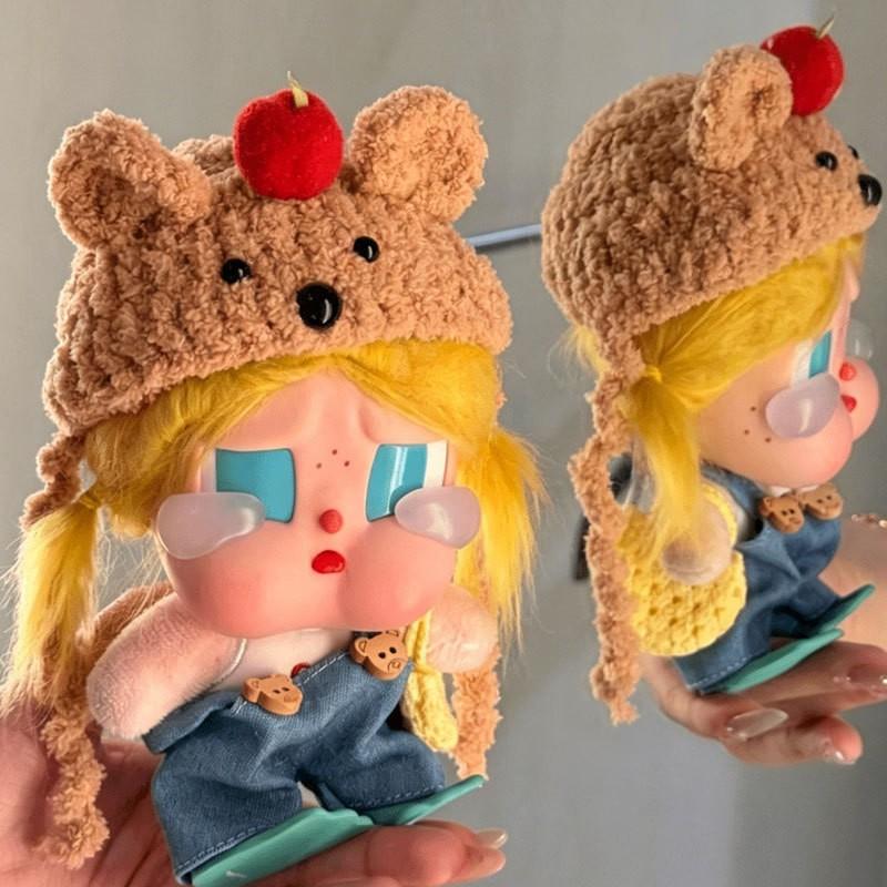 15cm Crybaby Doll Outfit Set Bear Hat Backpack Overalls Cotton Clothing Collectible Dolls