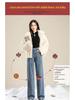 Women's Light Blue Fleece-Lined High-Waisted Wide-Leg Jeans - Winter Thickened for a Loose, Slimming Fit with Trendy Design.