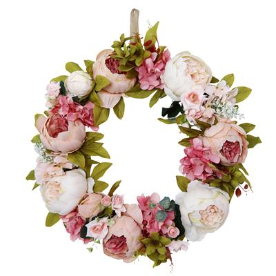 Peony Flower Wreath European Retro Style Artificial Floral Door Wreath Decor for Home