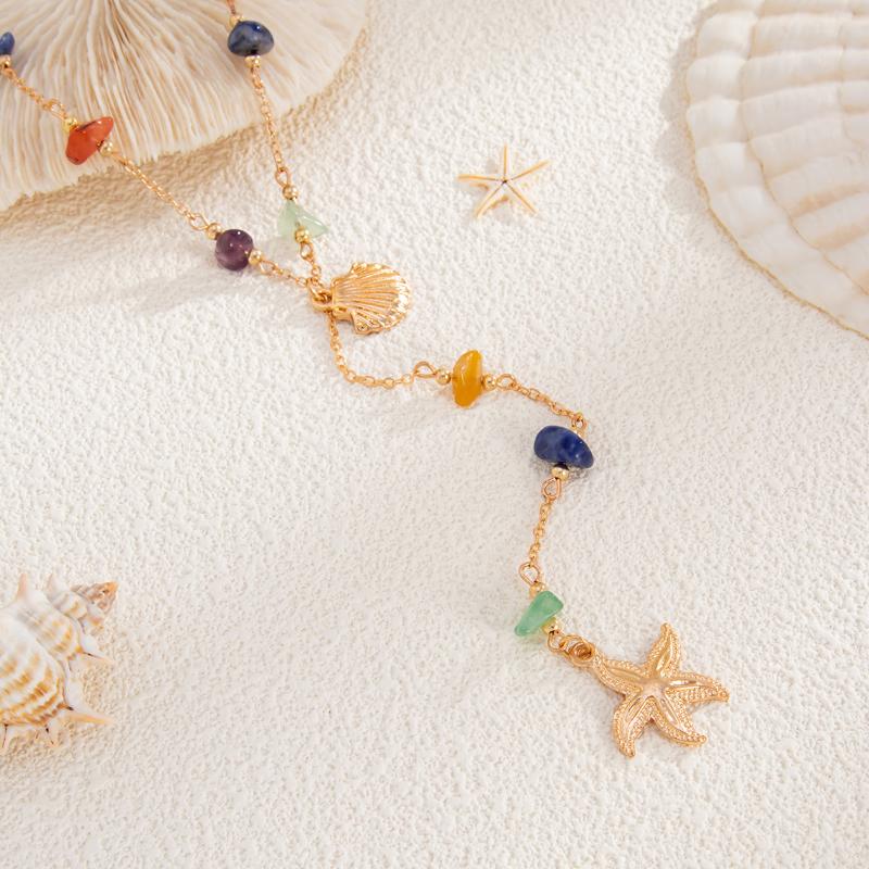 

Colourful Starfish Shell Pendant Beaded Necklace Women Bohemia Long Tassel Chain Summer Beach Y2K Jewelry Gift