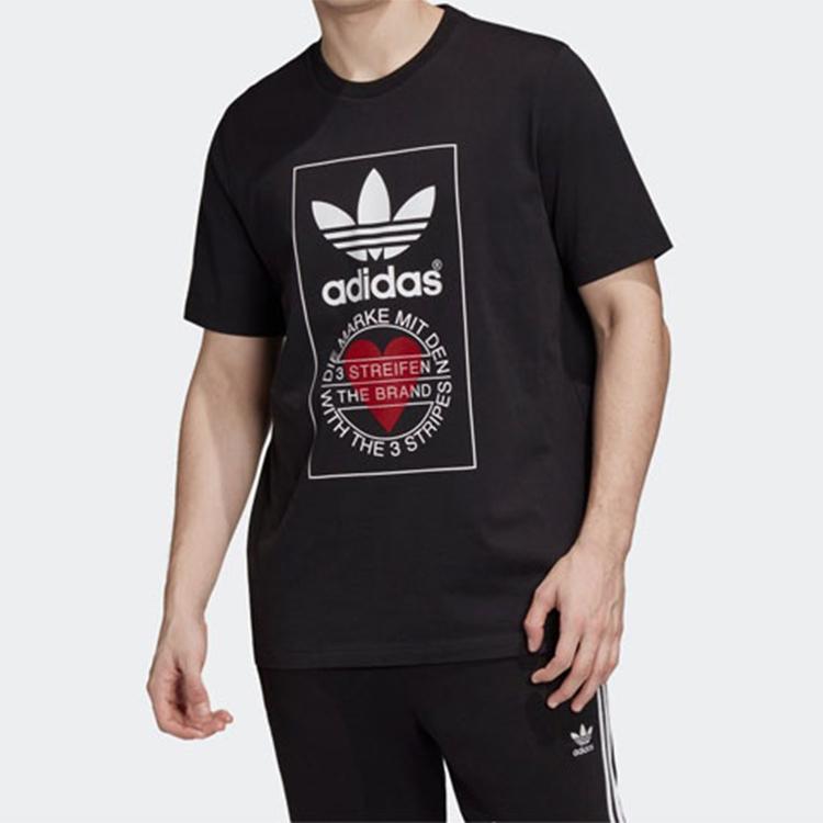 Adidas Originals Clover Heart Print Short Sleeve T-Shirt Men Tops Black GK7166