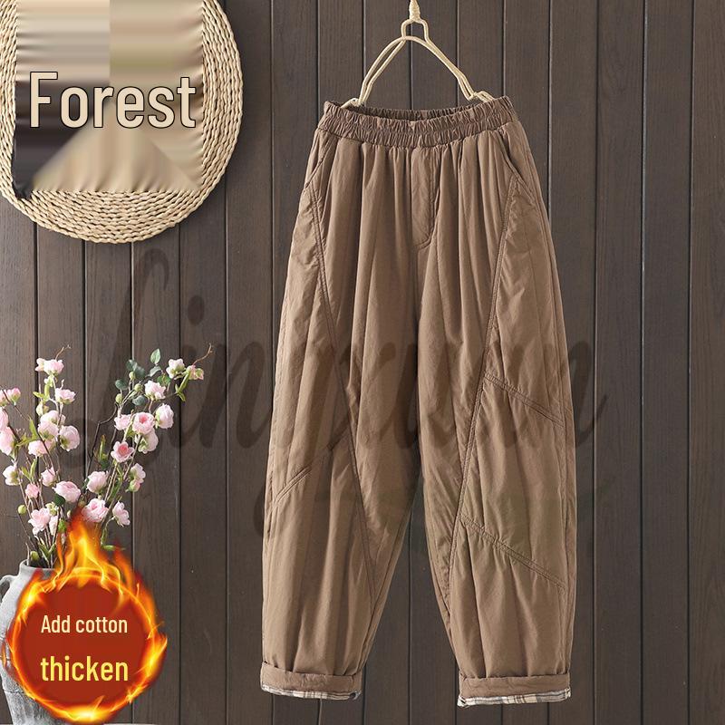 

Women s Winter 2026 Thick Cotton Quilted Harem Pants with Elastic Waist 2XL коричневый/кофейный