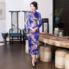 Cheongsam autumn new multi-color peacock pattern long satin large size slim banquet team catwalk one piece