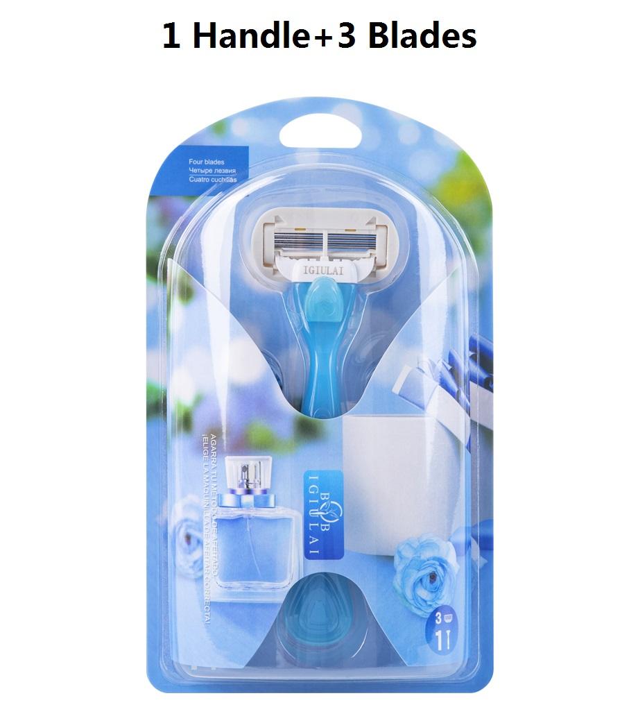 

Ручная безопасная женская бритва для бритья волос на теле, 4-слойные лезвия, женская бритва для удаления волос для девочек, бритва для бритья в области бикини, подмышек 1 Handle 3 Blades