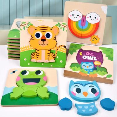 3D Wooden Puzzle Toys for Kids Cartoon Animal Cognitive Jigsaw Puzzle 3 Years Old Early Learning Educational Toys for Children