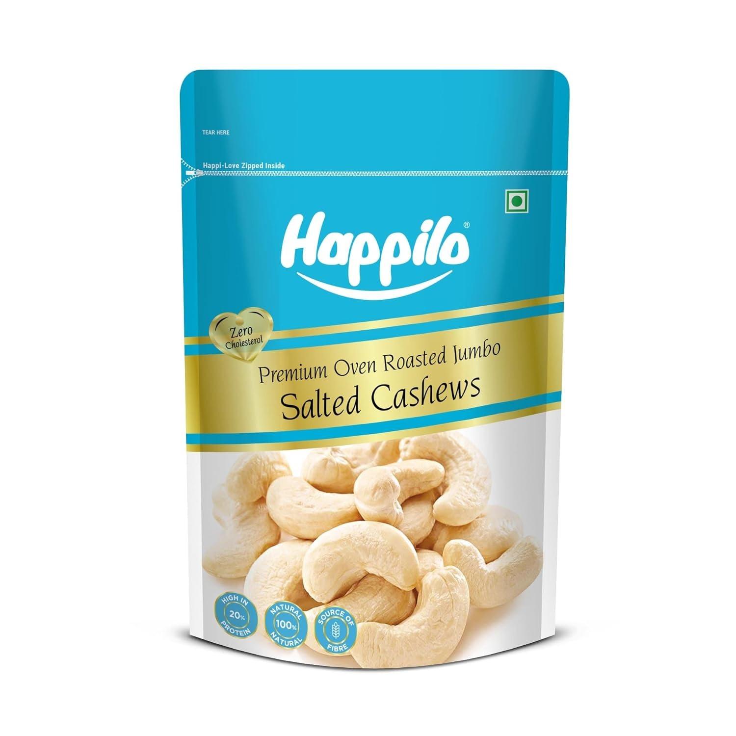 Кешью Джамбо жареный соленый (200 г), Premium Oven Roasted Jumbo Salted Cashews,  Happilo